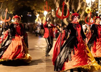 Halloween performers in a parade at PortAventura